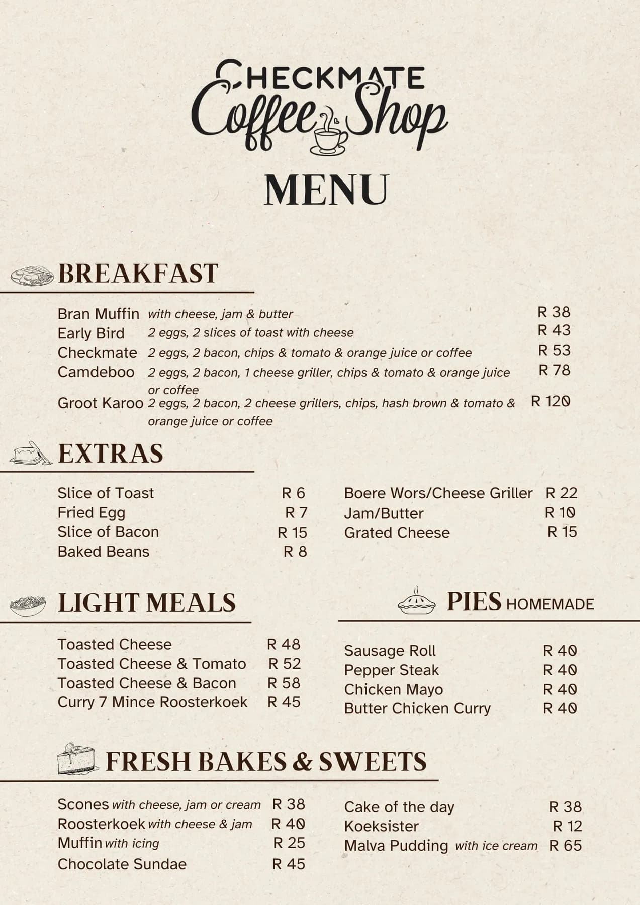 Checkmate coffee shop menu page 1