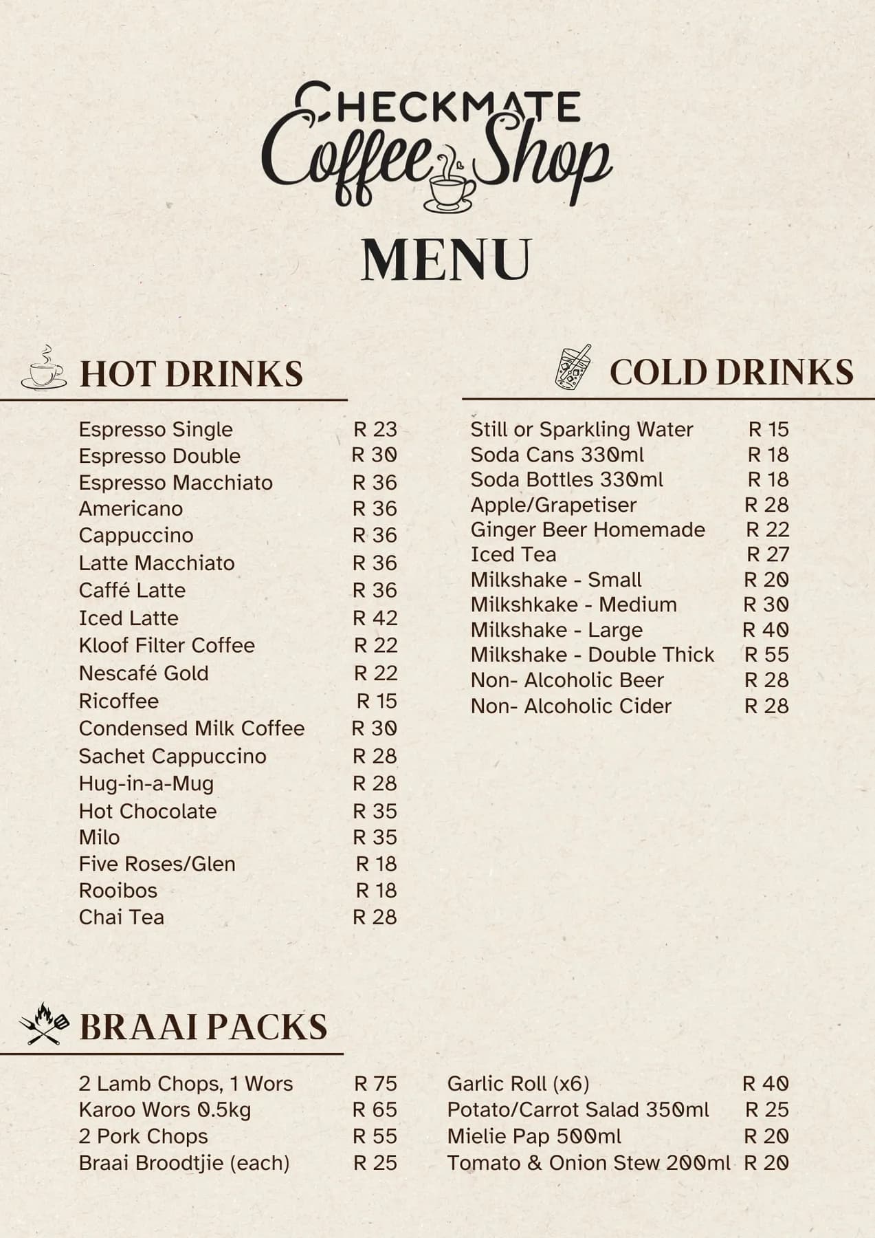 Checkmate coffee shop menu page 2
