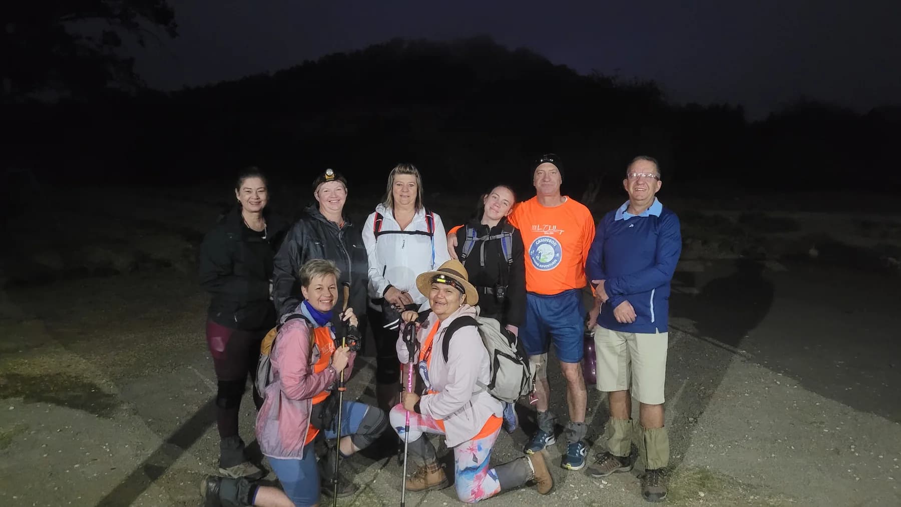 Full Moon Walk hikers gathered together after a night walk